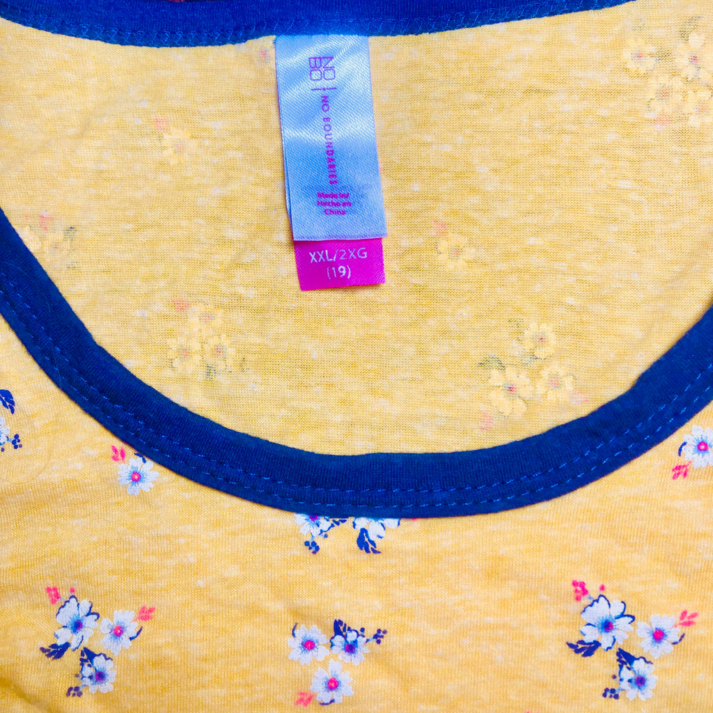 No Boundaries Yellow Floral Short Sleeve Top-Juniors 2XL