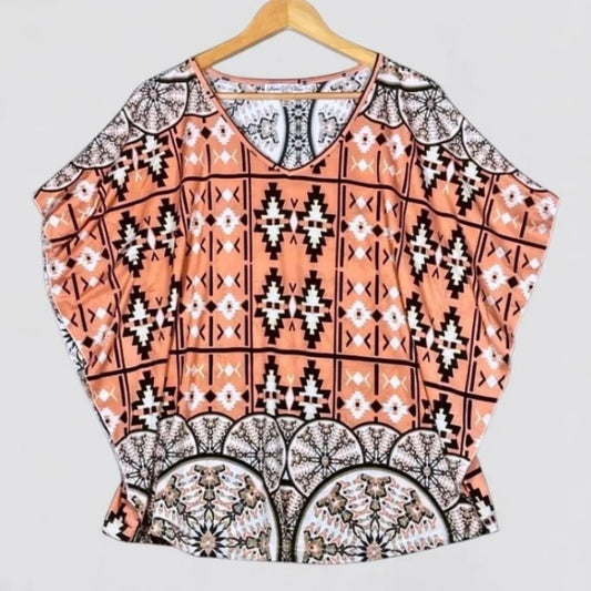 Stem & Vine Women Coral Print Lightweight Blouse Medium