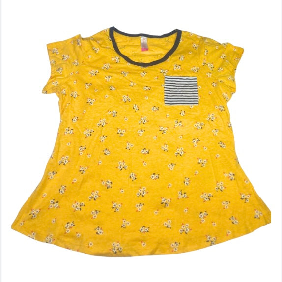 No Boundaries Yellow Floral Short Sleeve Top-Juniors 2XL