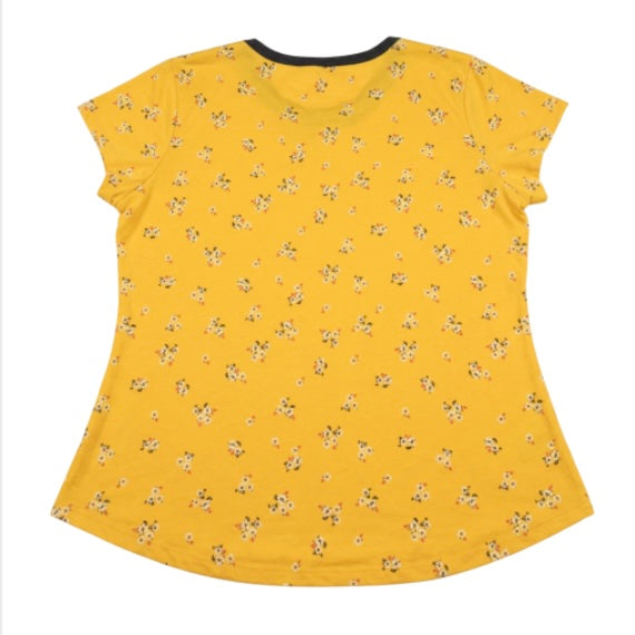 No Boundaries Yellow Floral Short Sleeve Top-Juniors 2XL