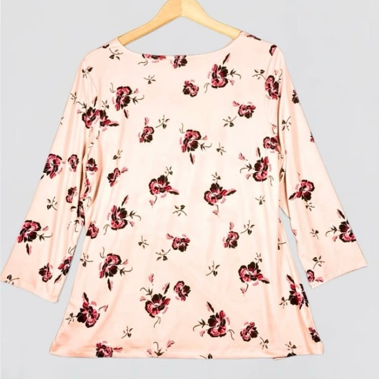 Liz Claiborne Career Blouse Floral 3/4 Sleeve Large