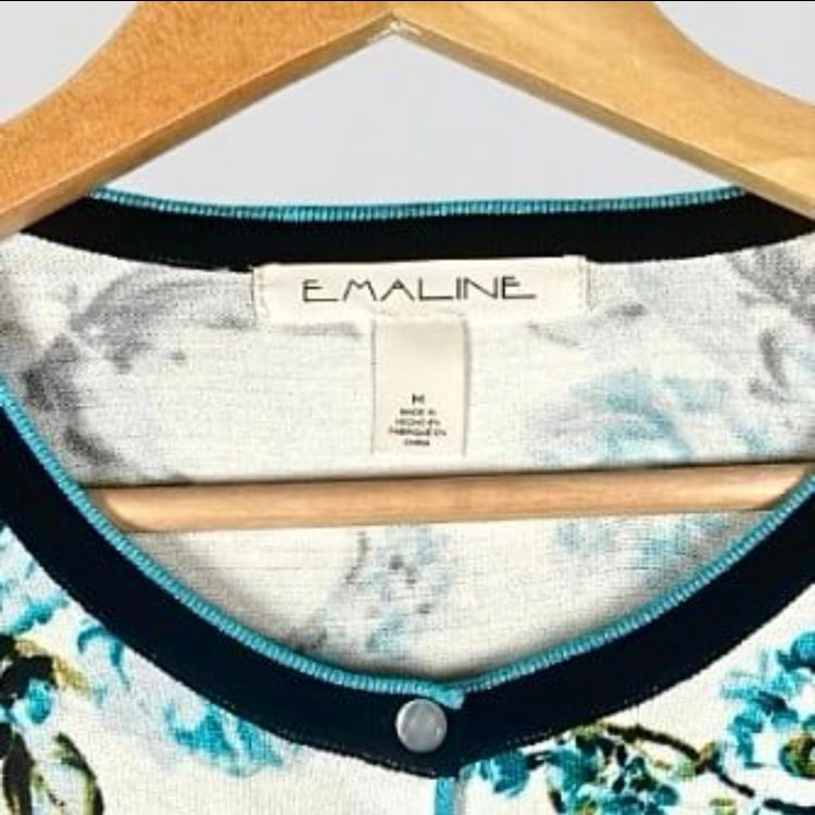 Emaline White Blue Floral Print Long Sleeve Button Down Cardigan Size M