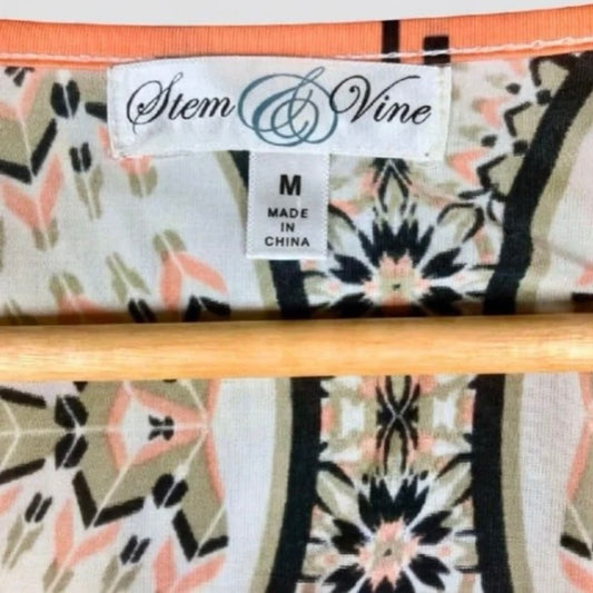 Stem & Vine Women Coral Print Lightweight Blouse Medium