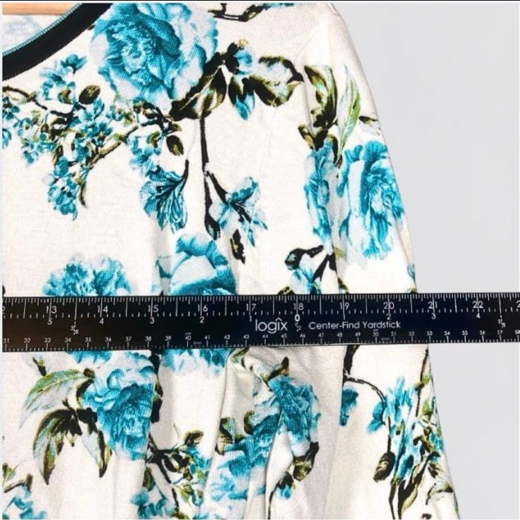 Emaline White Blue Floral Print Long Sleeve Button Down Cardigan Size M