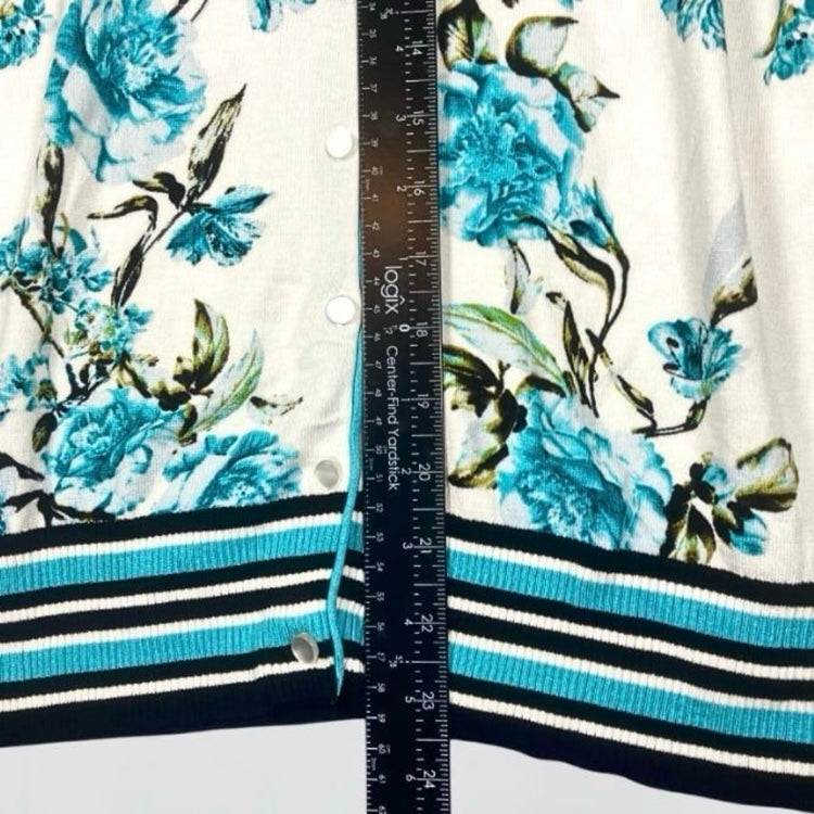 Emaline White Blue Floral Print Long Sleeve Button Down Cardigan Size M