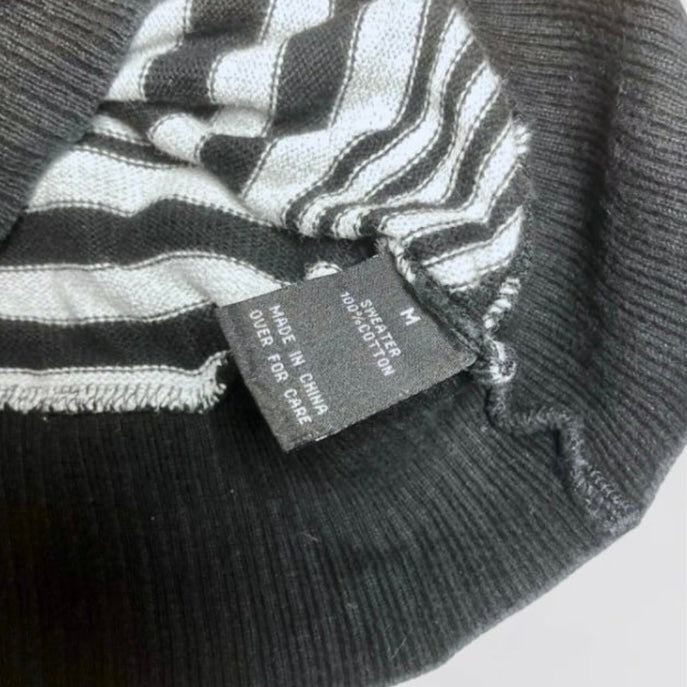 Women Striped Knit Pullover Sweater V Neck Bell Sleeve Medium
